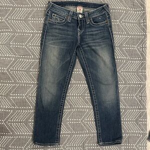 True Religion Women’s Blue Jean Capri Pants w/ White Stitching